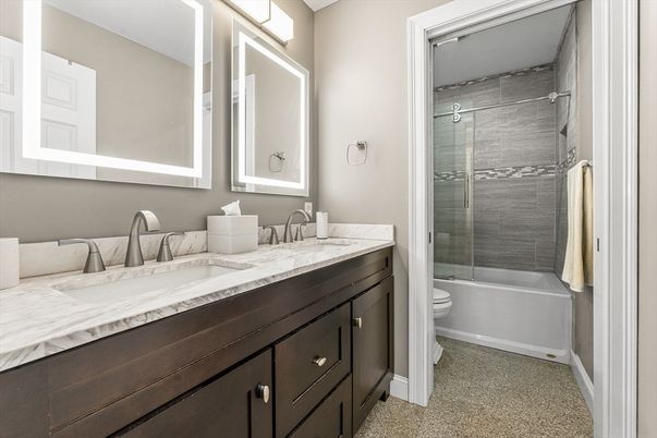 Bathroom, Dual Sink Vanities, Glass Shower, Interior
