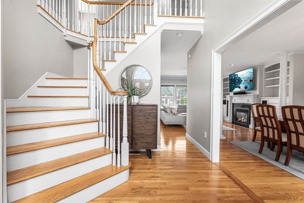 Fireplace, Interior, Recessed Lighting, Wood Texture Flooring