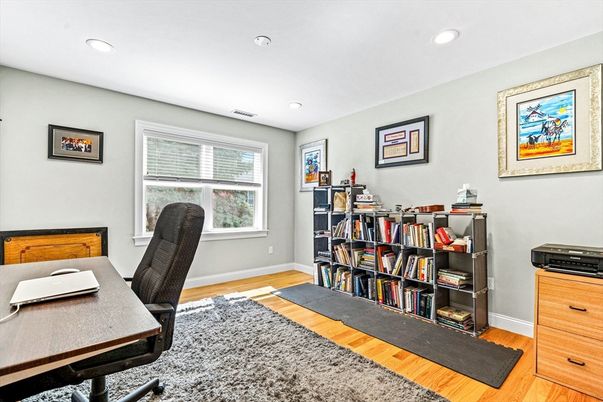 Home Office, Interior, Recessed Lighting, Wood Texture Flooring