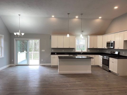 Chandelier, Interior, Kitchen, Pendant Lights, Recessed Lighting, Wood Texture Flooring