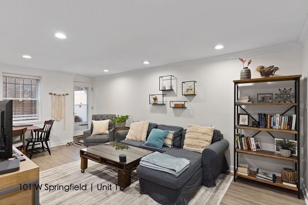 Dining room, Interior, Living room, Recessed Lighting, Wood Texture Flooring