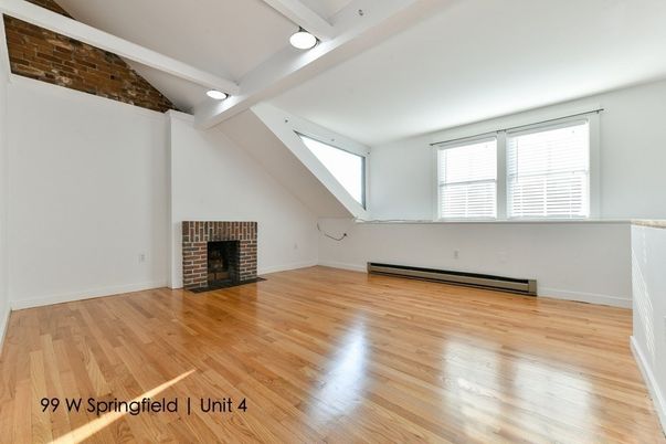 Empty room, Fireplace, Interior, Stone Walls, Wood Texture Flooring