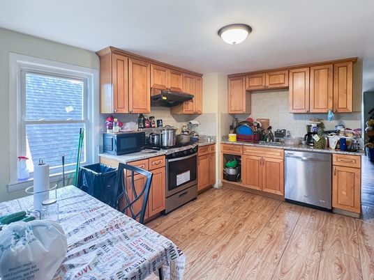 Interior, Kitchen, Stainless Steel Appliances, Wood Texture Flooring
