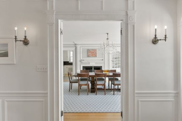 Chandelier, Dining room, Interior, Wood Texture Flooring