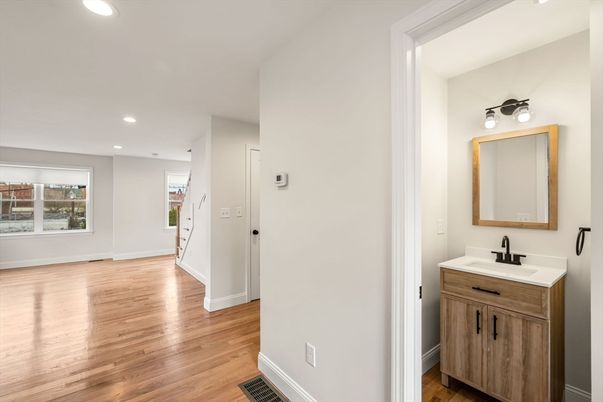 Bathroom, Interior, Recessed Lighting, Wood Texture Flooring