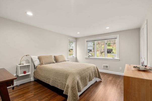 Bedroom, Interior, Recessed Lighting, Wood Texture Flooring