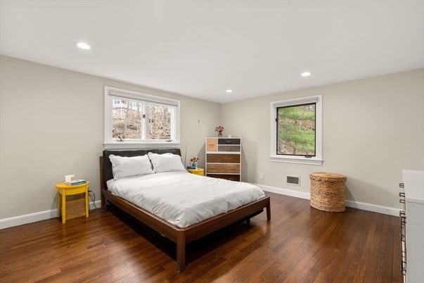 Bedroom, Interior, Recessed Lighting, Wood Texture Flooring
