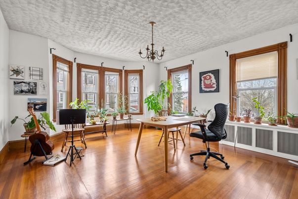 Chandelier, Home Office, Interior, Wood Texture Flooring