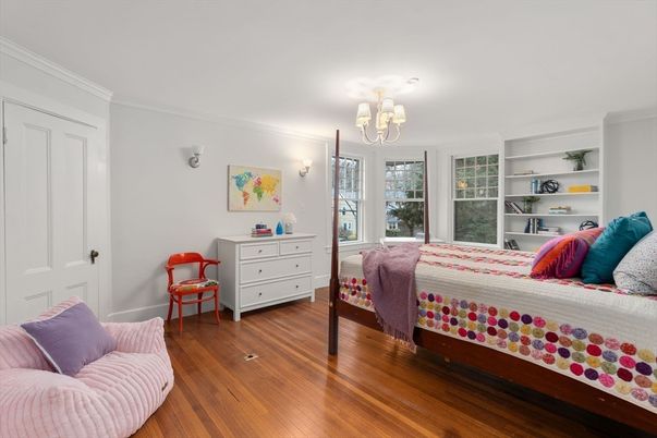 Bedroom, Chandelier, Interior, Wood Texture Flooring