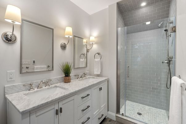 Bathroom, Dual Sink Vanities, Glass Shower, Interior, Recessed Lighting