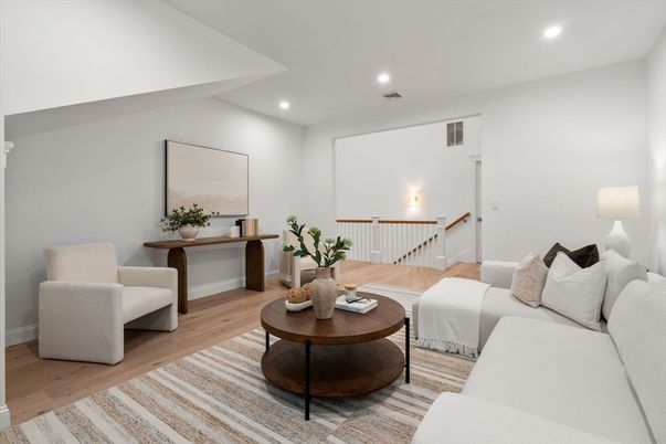 Interior, Living room, Recessed Lighting, Wood Texture Flooring