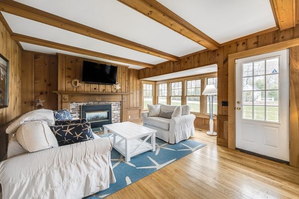 Fireplace, Interior, Living room, Wooden Beams, Wood Texture Flooring, Wooden Walls