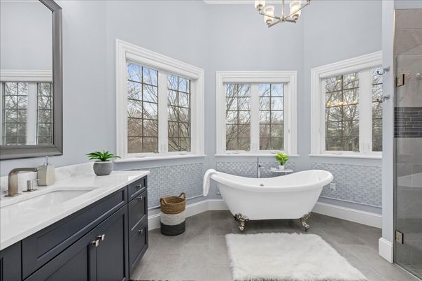 Bathroom, Dual Sink Vanities, Free Standing Baths, Glass Shower, Interior