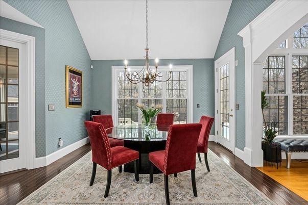 Chandelier, Dining room, Interior, Wood Texture Flooring