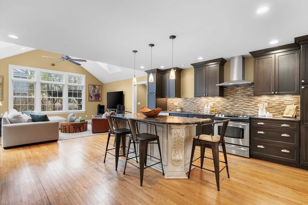 Interior, Kitchen, Living room, Pendant Lights, Recessed Lighting, Stainless Steel Appliances, Wood Texture Flooring