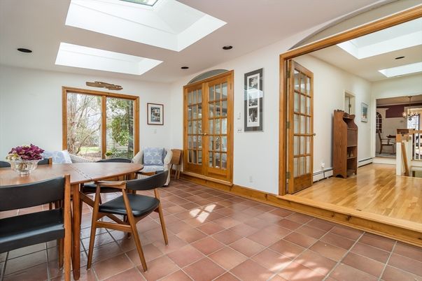 Dining room, Interior, Recessed Lighting, Wood Texture Flooring