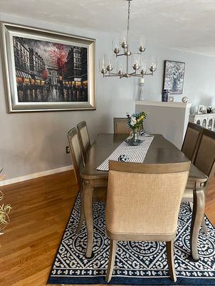 Chandelier, Dining room, Interior, Wood Texture Flooring