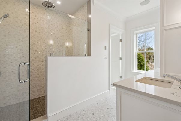 Bathroom, Glass Shower, Interior, Recessed Lighting