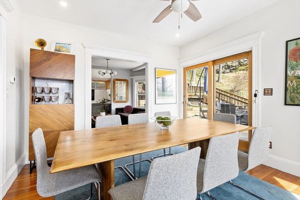 Dining room, Interior, Recessed Lighting, Wood Texture Flooring