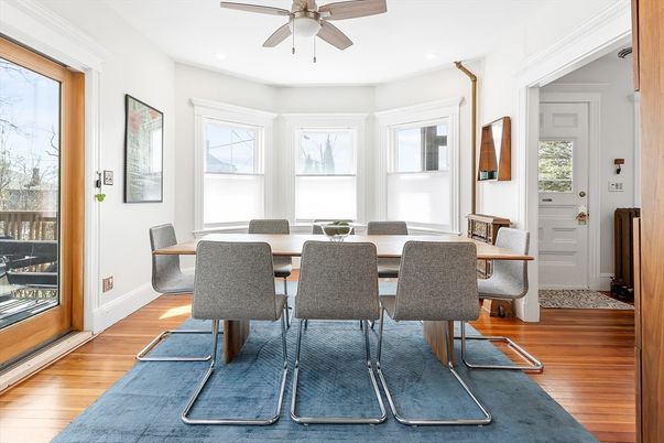 Dining room, Interior, Recessed Lighting, Wood Texture Flooring