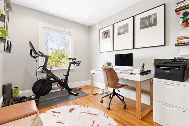 Fitness Equipment, Home Office, Interior, Recessed Lighting, Wood Texture Flooring