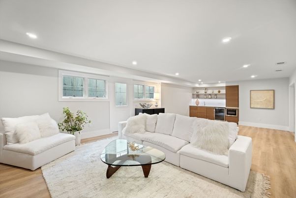 Interior, Kitchen, Living room, Recessed Lighting, Stainless Steel Appliances, Wood Texture Flooring