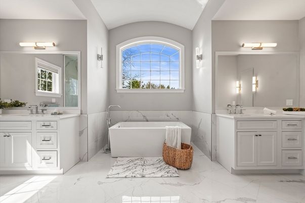 Bathroom, Dual Sink Vanities, Free Standing Baths, Interior, Marble