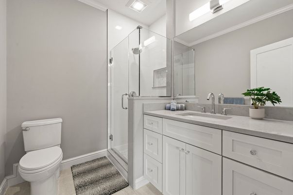 Bathroom, Glass Shower, Interior, Recessed Lighting