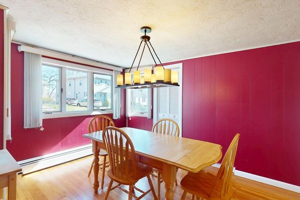 Dining room, Interior, Pendant Lights, Wood Texture Flooring