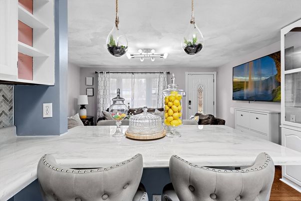 Dining room, Interior, Pendant Lights, Wood Texture Flooring