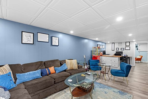 Interior, Kitchen, Living room, Recessed Lighting, Wood Texture Flooring