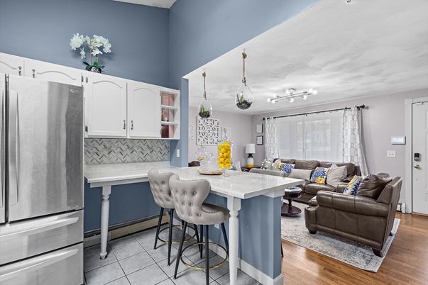 Interior, Kitchen, Living room, Pendant Lights, Stainless Steel Appliances, Wood Texture Flooring