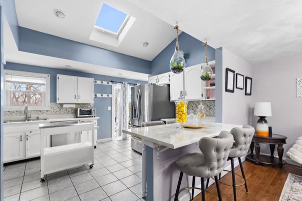 Interior, Kitchen, Pendant Lights, Stainless Steel Appliances, Wood Texture Flooring