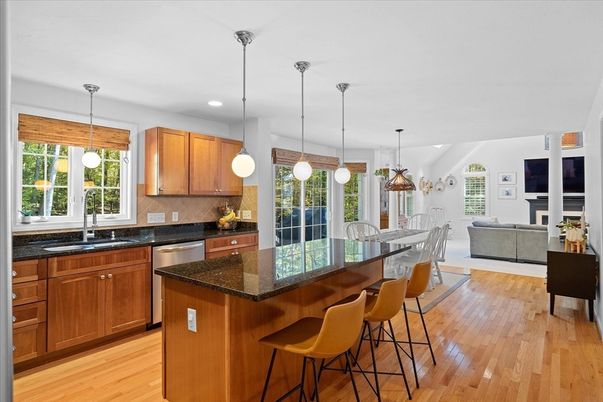 Dining room, Interior, Kitchen, Living room, Pendant Lights, Recessed Lighting, Wood Texture Flooring