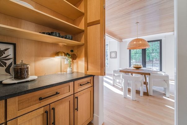 Dining room, Interior, Pendant Lights, Wooden Ceilings, Wood Texture Flooring