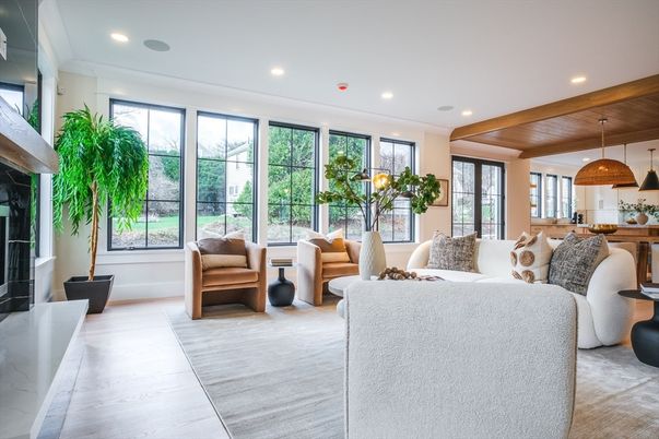 Fireplace, Interior, Kitchen, Living room, Pendant Lights, Recessed Lighting, Wooden Beams, Wooden Ceilings, Wood Texture Flooring