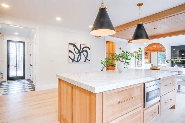 Interior, Kitchen, Pendant Lights, Recessed Lighting, Wooden Ceilings, Wood Texture Flooring