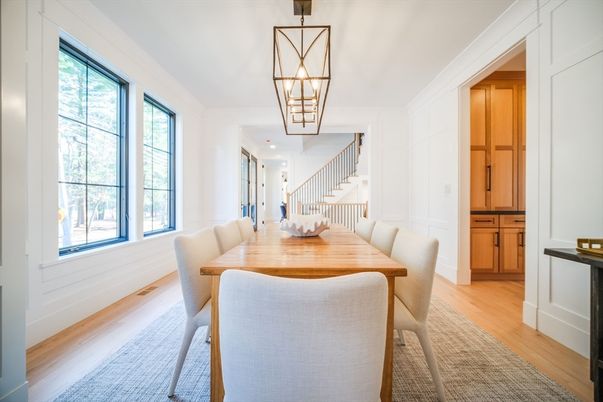 Chandelier, Dining room, Interior, Wood Texture Flooring