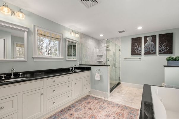Bathroom, Dual Sink Vanities, Glass Shower, Interior, Recessed Lighting