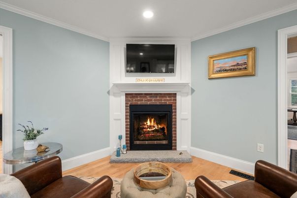 Fireplace, Interior, Recessed Lighting, Wood Texture Flooring
