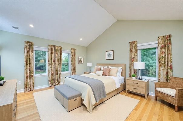 Bedroom, Interior, Recessed Lighting, Wood Texture Flooring