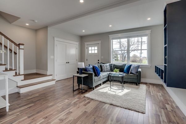 Interior, Living room, Recessed Lighting, Wood Texture Flooring