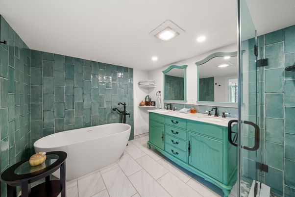 Bathroom, Dual Sink Vanities, Free Standing Baths, Glass Shower, Interior, Recessed Lighting
