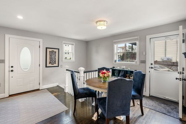 Dining room, Interior, Recessed Lighting, Wood Texture Flooring