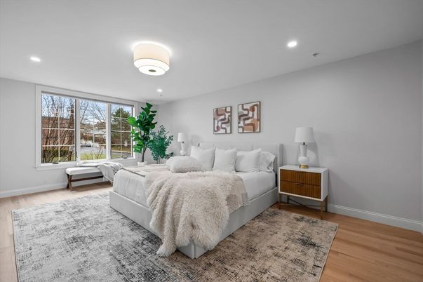 Bedroom, Interior, Recessed Lighting, Wood Texture Flooring