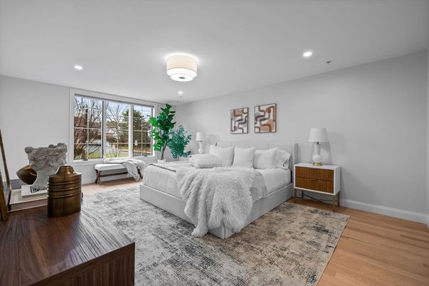 Bedroom, Interior, Recessed Lighting, Wood Texture Flooring