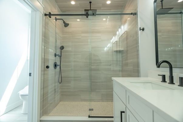 Bathroom, Glass Shower, Interior, Recessed Lighting