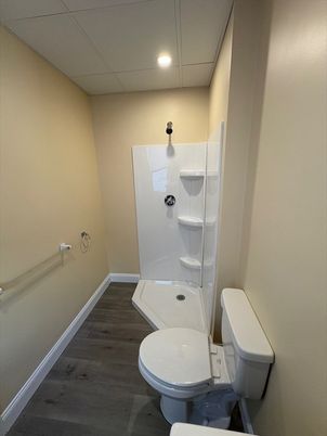 Bathroom, Interior, Recessed Lighting, Wood Texture Flooring