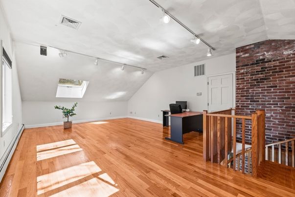 Home Office, Interior, Stone Walls, Wood Texture Flooring