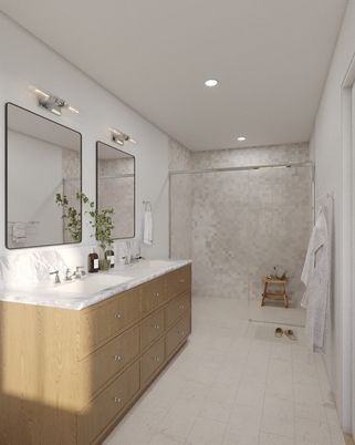 Bathroom, Dual Sink Vanities, Interior, Marble, Recessed Lighting